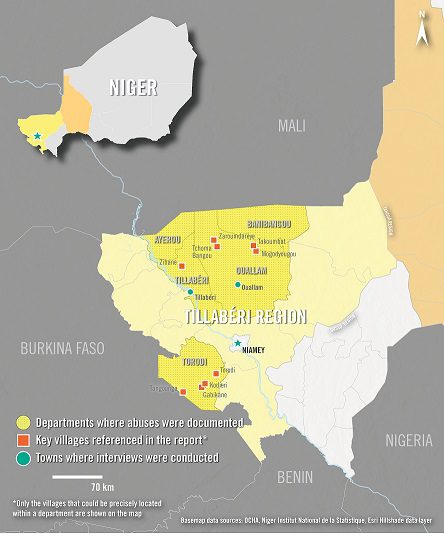Map of conflict zones in Tillabéri, Niger