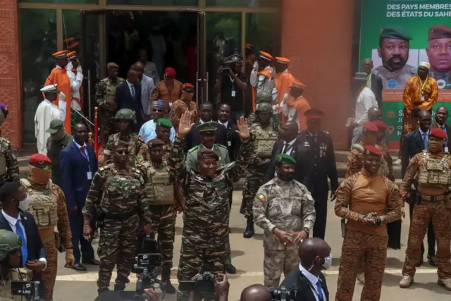 The military leaders of Mali, Burkina Faso, and Niger at the Liptako-Gourma Charter signing ceremony in Niamey, July 6, 2024.