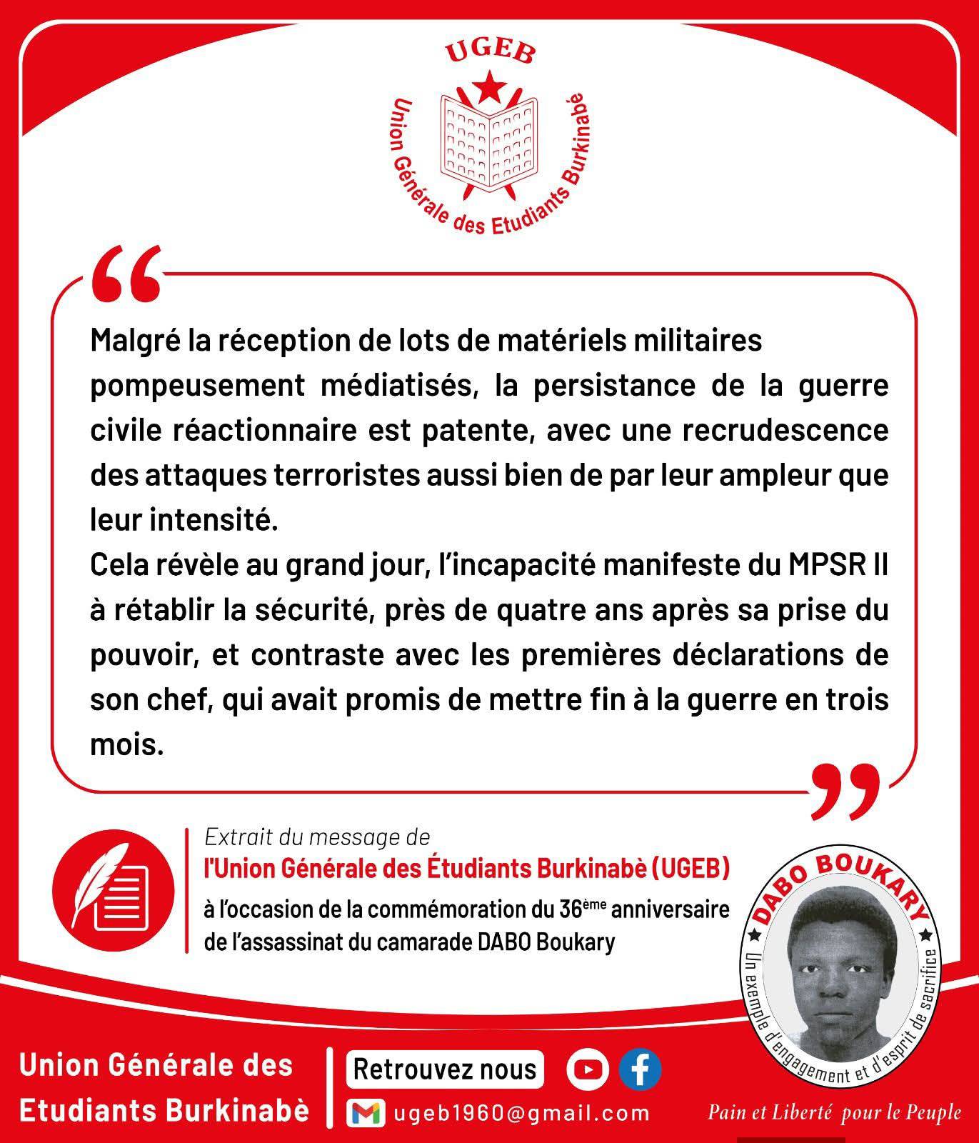 Burkina Faso security: student union critiques mpsr ii’s performance
