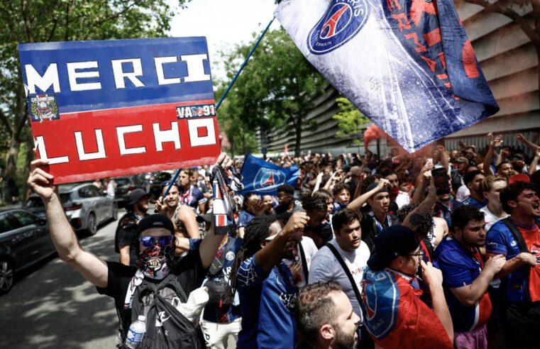 Paris supporters gather early for psg arsenal champions league final hype