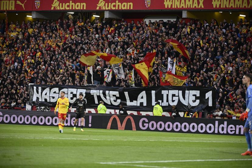Banner unfurled by Lens supporters during the match