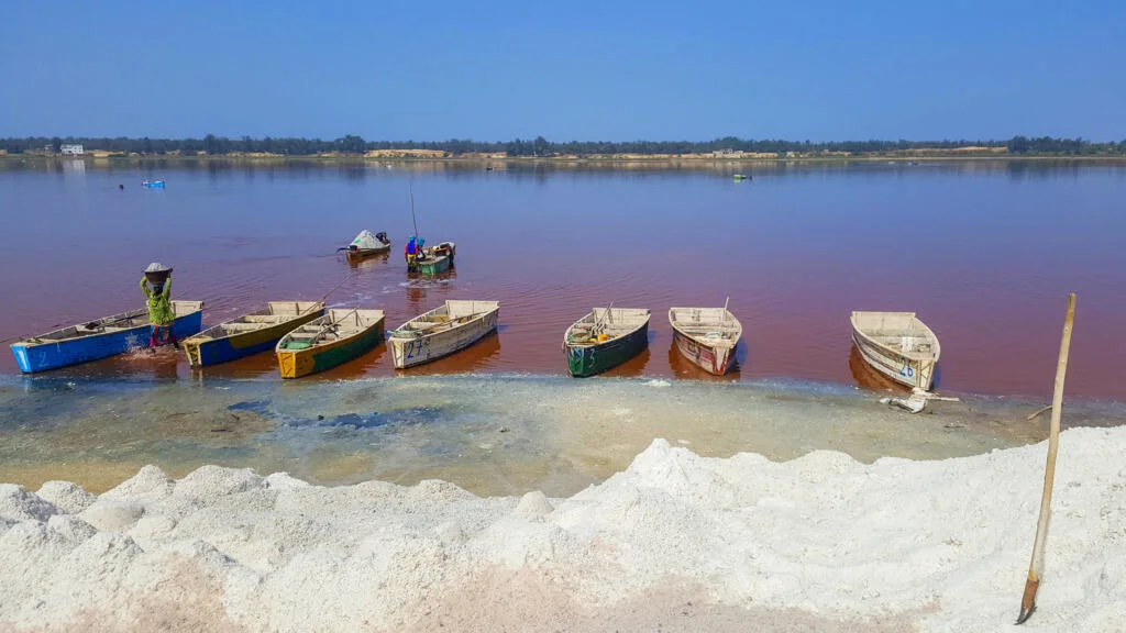Aerial view of Lac Rose near Dakar, Senegal