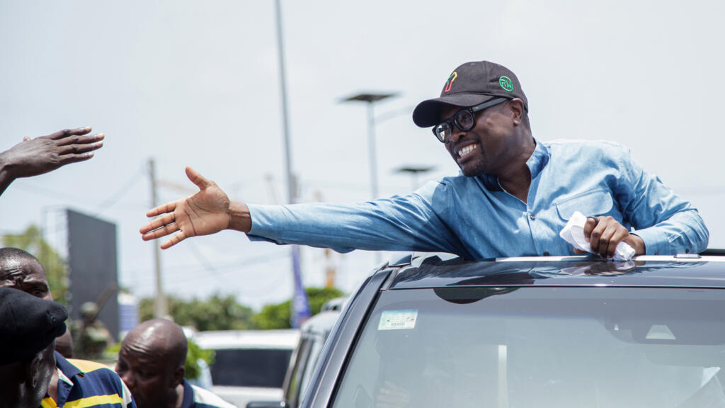 Romuald Wadagni speaking during the presidential campaign in Cotonou, Bénin, on April 10, 2026