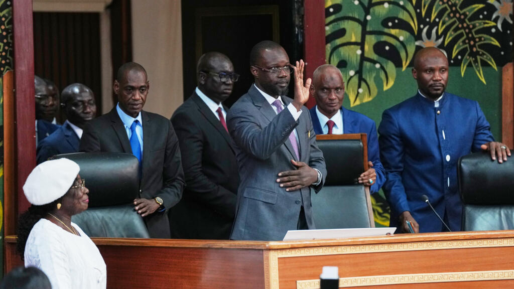 Ousmane Sonko arrives to address the media after his election as president of Senegal's National Assembly on May 26, 2026, in Dakar.