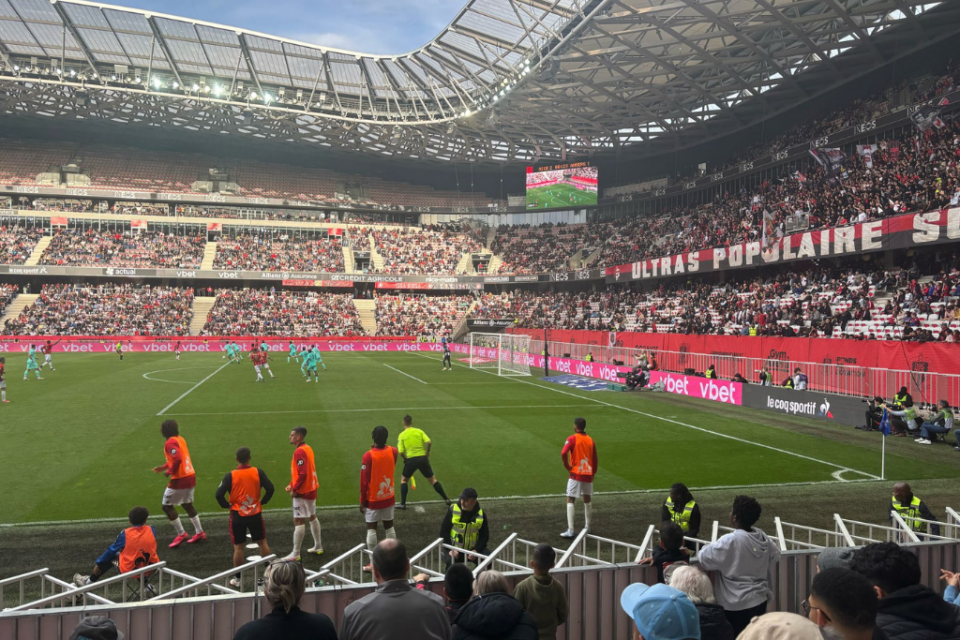 OGC Nice players ahead of their playoff clash against Saint-Etienne.
