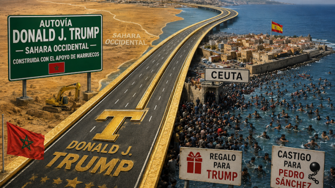 Moroccan highway sign with American flag