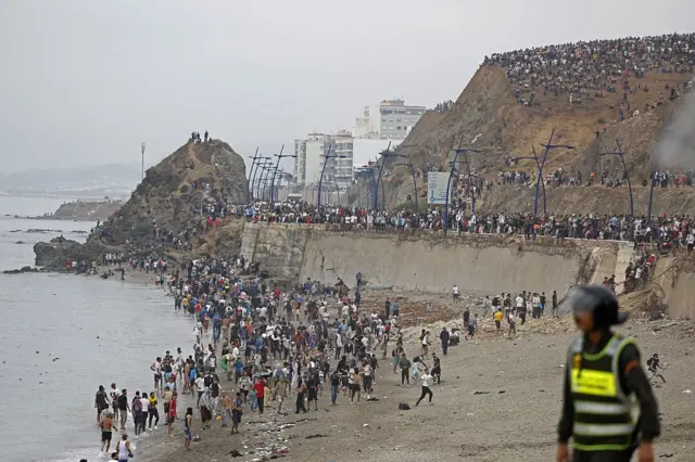 Migrants near the Morocco-Spain border at Ceuta
