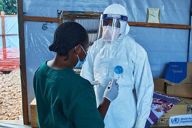 Healthcare workers in discussion at the Bunia Evangelical Medical Center, July 3, 2026