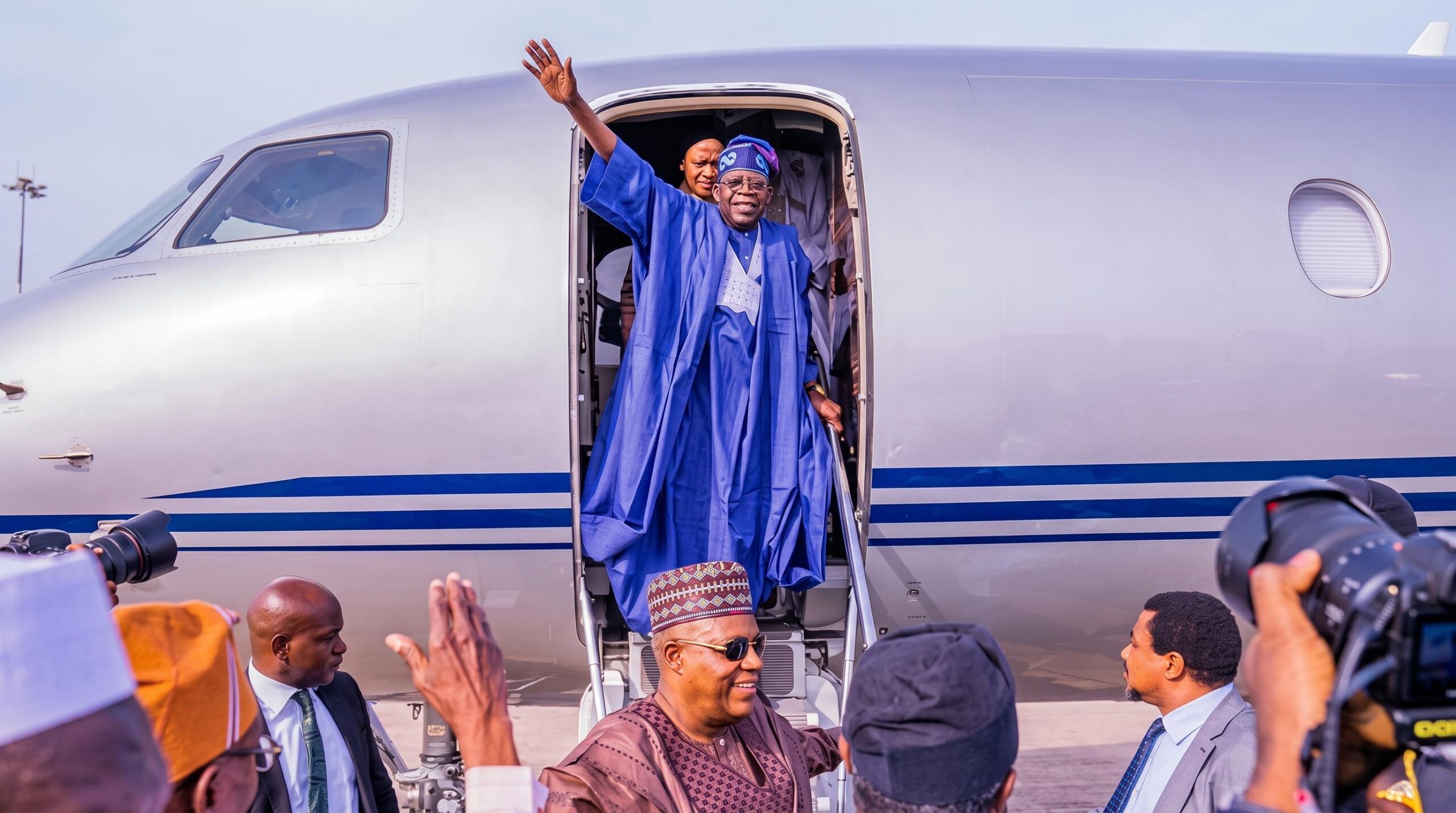 Tinubu lands in Lagos after four weeks in Europe as Nigeria marks 66 years