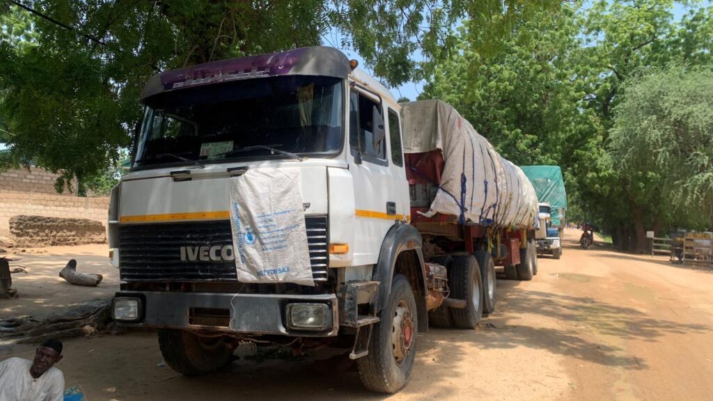 A convoy of goods trucks from Nigeria parked at Kourgui in Cameroon on September 16, 2026.
